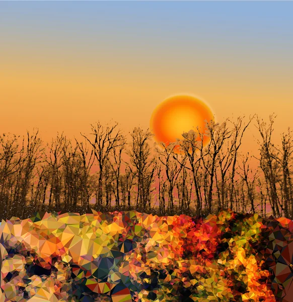 Paysage avec forêt au coucher du soleil — Image vectorielle