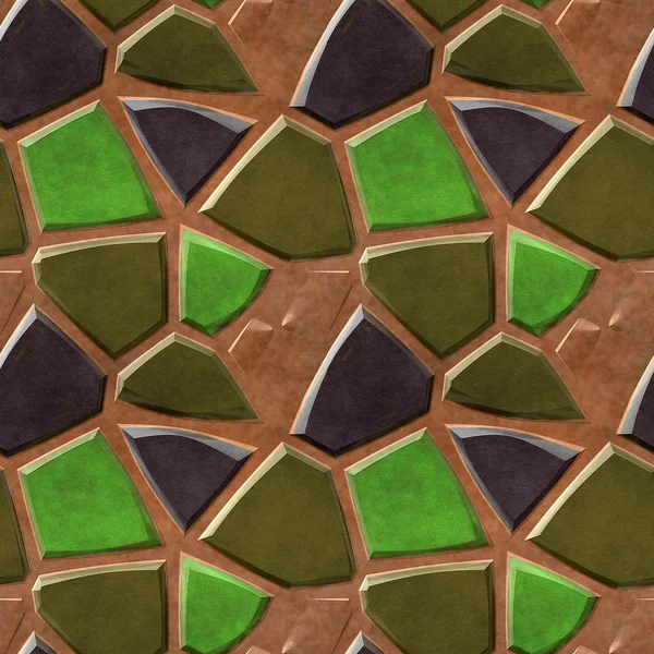 Бесшовные рельефные тротуары из черных, зеленых и коричневых камней — стоковое фото