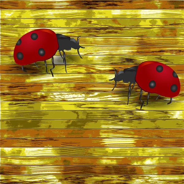 Grunge ahşap arka plan ladybirds ile — Stok Vektör