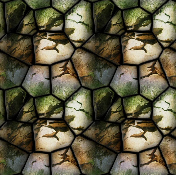 Seamless 3d relief pattern of cracked stones with grass — Zdjęcie stockowe