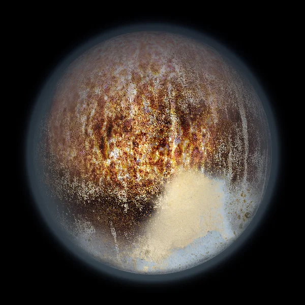 Абстрактная планета с туманной и красноватой структурой, напоминающей Плутон — стоковое фото