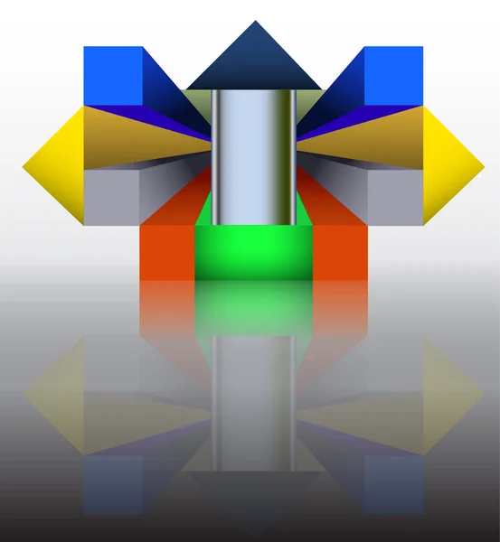 Modèle abstrait de construction d'objets spatiaux géométriques qui rappellent l'architecture moderne — Image vectorielle