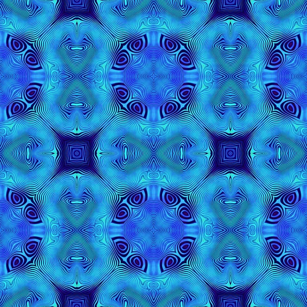 Mavi çizgiler bir mandala benzeyen dalgalanan soyut Dikişsiz titreşimli desen — Stok fotoğraf