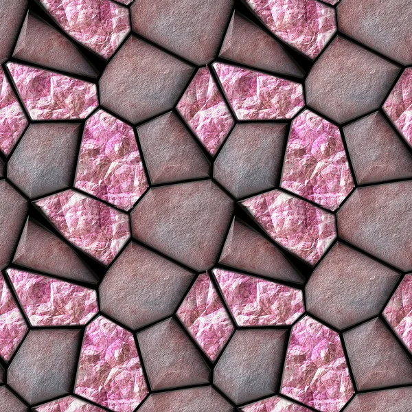 抽象的无缝背景的红色多边形石块和粉色水晶 — 图库照片