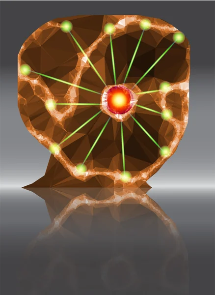 Cabeza abstracta con punto rojo central y rayos láser verde — Vector de stock