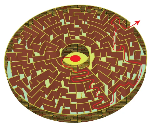 Kreisförmiges 3D-Labyrinth mit Mauer aus Ziegeln — Stockvektor