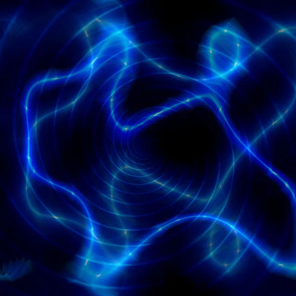 光るライン、アークと同心の螺線形の抽象的な暗い背景 — ストック写真