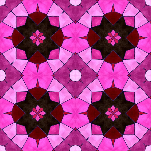 Abstracte naadloze betegelde roze en rood mozaïek patroon met gestileerde bloemen — Stockfoto