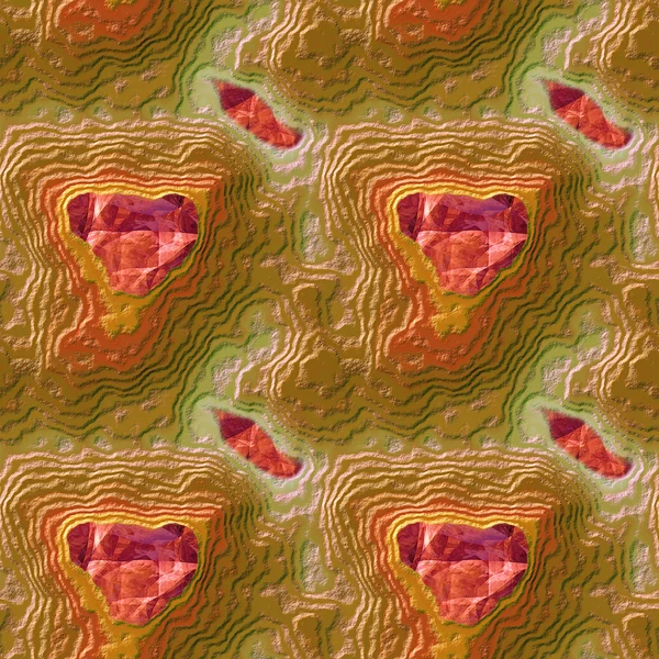 Abstrakte nahtlose Muster aus geschichteten Steinen mit stilisierten leuchtenden Herzen aus Kristallen — Stockfoto