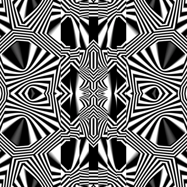 Abstraktes Retro-Schwarz-Weiß-Muster aus ineinander verschlungenen Streifen und geometrischen Formen — Stockfoto