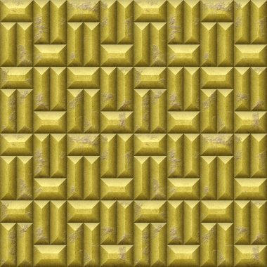 Abstract seamless relief mosaic pattern of gold scratched beveled rectangles clipart