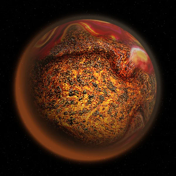 Abstracte vulkanische planeet met rode gevlekt structuur en lava — Stockfoto