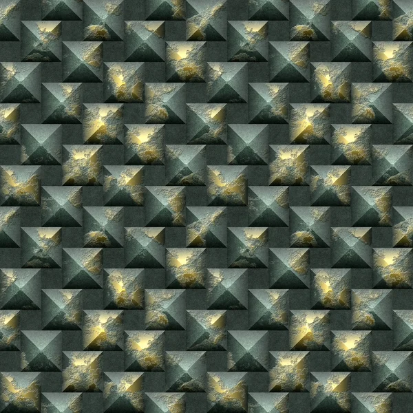 Mosaïque sans couture motif 3d d'or rayé et blocs pyramidaux verts — Photo