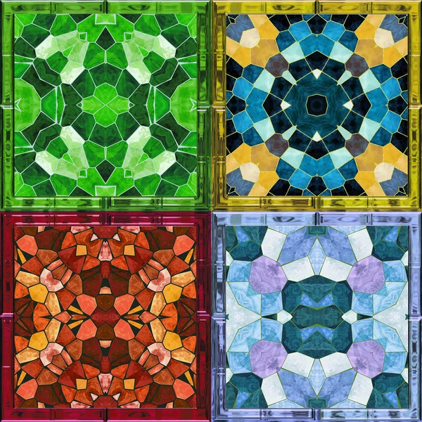Abstrakter kaleidoskopischer Hintergrund von Glasmosaikfenstern für vier Jahreszeiten — Stockfoto