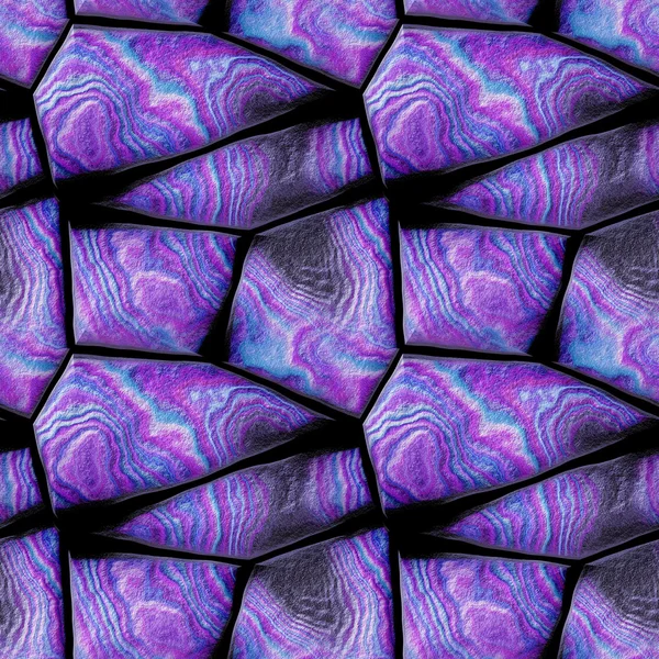 Padrão de relevo 3d sem costura de pedras de granulação poligonais afiadas rosa, roxo e azul — Fotografia de Stock