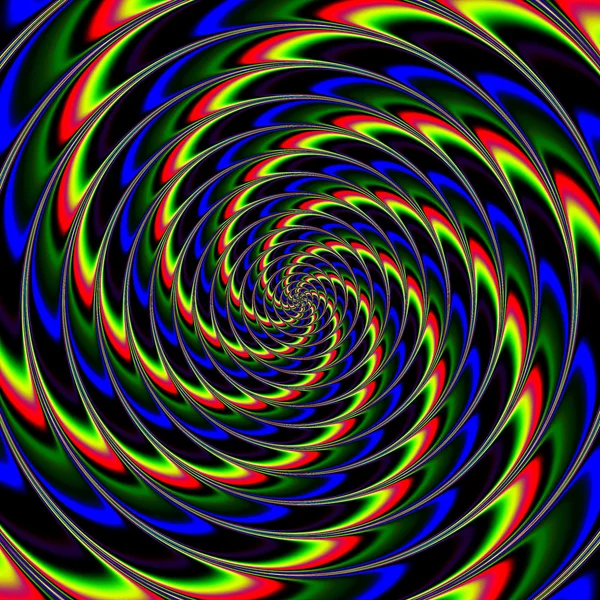 Kırmızı, yeşil ve mavi spiraller dönen psychedelic arka plan