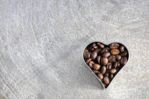 Postcard Template Coffee Beans Filled Cookie Cutter Grey Wood Slice — Stock Photo, Image