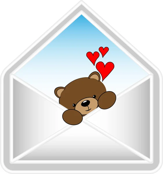 Carta Com Ursos Num Envelope Declaração Amor Urso Com Corações — Vetor de Stock