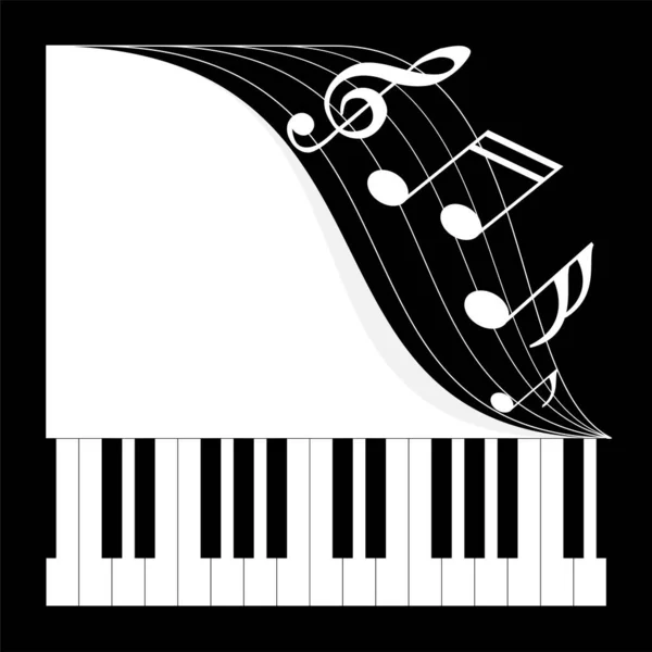 Musical Instrument White Grand Piano Notes Postcard Black Background — Stock Vector