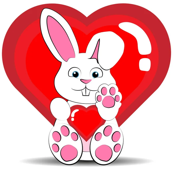 White Hare Valentine Rabbit Heart Sitting — Stock Vector