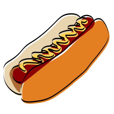 Sosisli sandviçin silueti. Fast food. Vektör illüstrasyonu.