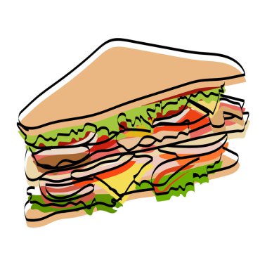 Sandviçin silueti. Fast food. Vektör illüstrasyonu.