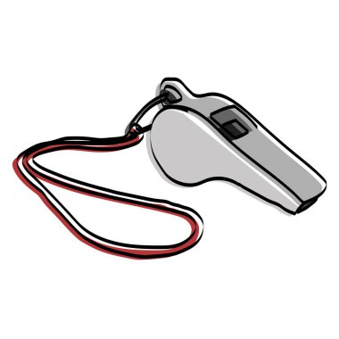 Futbol hakemi düdük silueti. Futbolun özellikleri. Vektör illüstrasyonu.