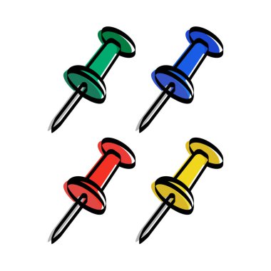 Renkli ofis raptiyeleri seti. Raptiye simgesi. Üst Manzara. Vektör illüstrasyonu