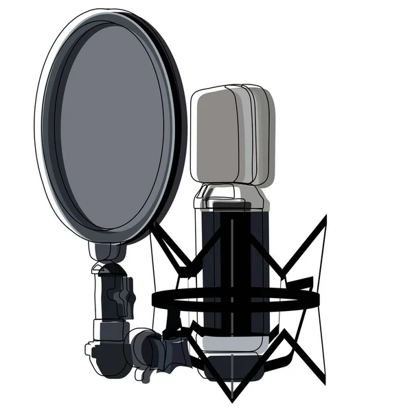 Ritad Mikrofon För Att Sända Ljudpodcast Illustration Isolerad Vit Bakgrund — Stock vektor