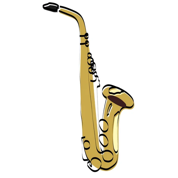 Saxofonen Ett Musikinstrument Färg Vektor Illustration Platt Linje Stil Vit — Stock vektor