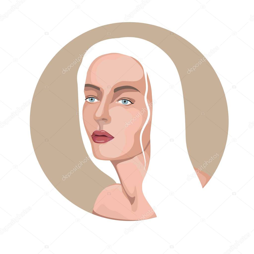Portrait of a beautiful girl in half-turn. Young blond woman. Avatar for social networks. Fashion and beauty. Vector illustration