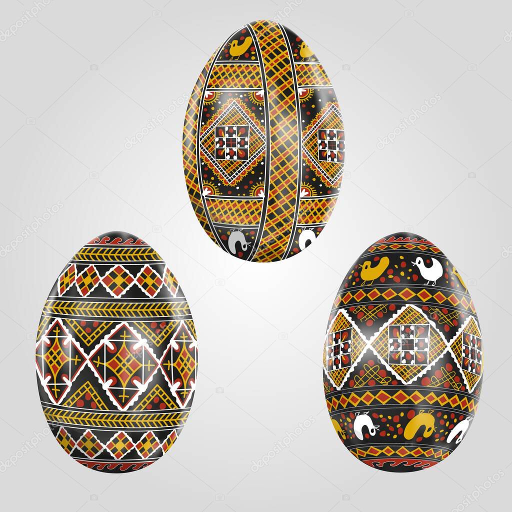 Set of Easter eggs with a Ukrainian folk ornament. Pysanka.  Vector illustration