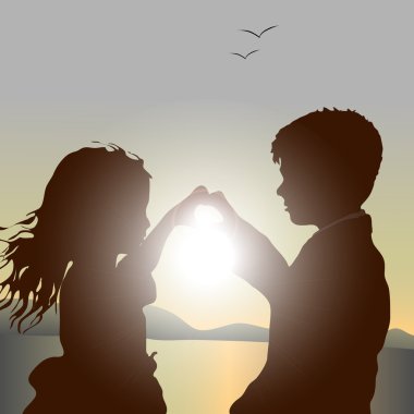 El ile bir fırçayla çizim. çocuk, aşk, güneş