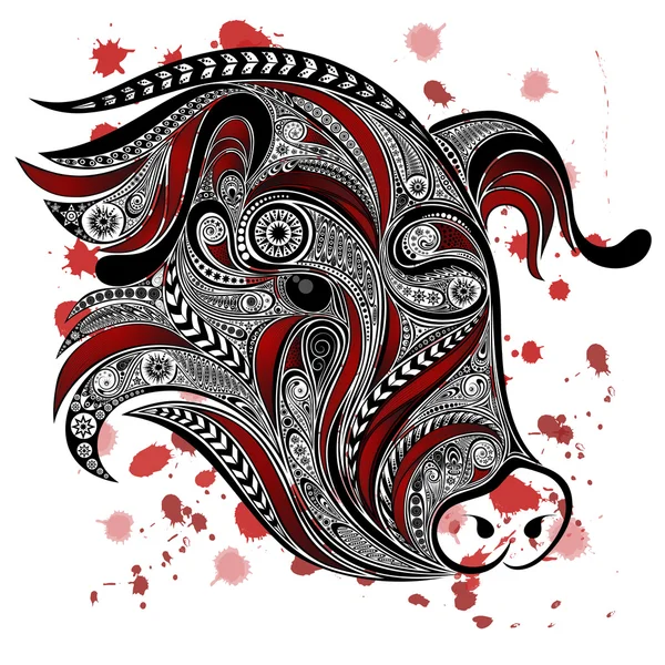 Abstracto de la cabeza del cerdo con salpicaduras de sangre. Deja de matar animales — Vector de stock