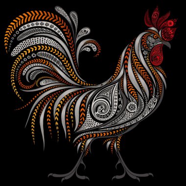 Vintage rooster vector by New year 2017 on black background clipart
