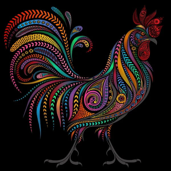 Vector colored cock for the New year 2017 on black background — Stock Vector