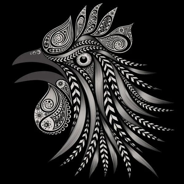Cock vector patterns on a black background. New year and Christmas 2017 — Stock Vector