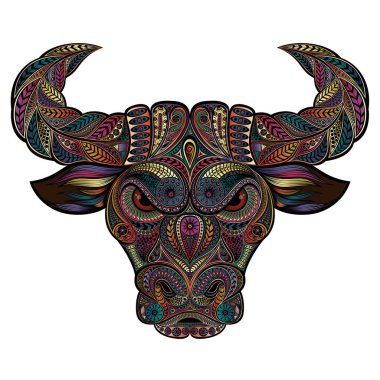  2021 'in sembolü. Zentangle stilinde renk desenlerinden güzel vektör boğası
