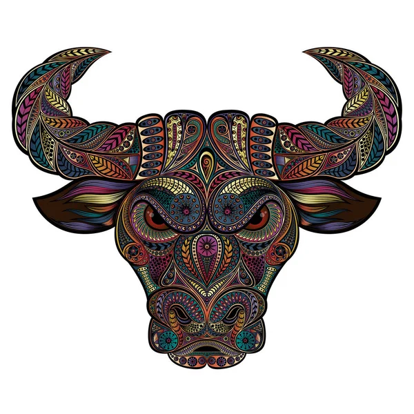  2021 'in sembolü. Zentangle stilinde renk desenlerinden güzel vektör boğası