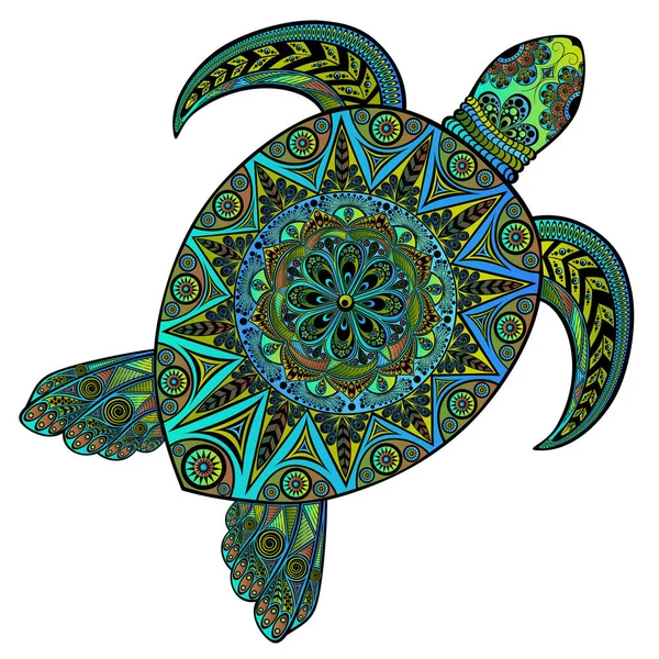 Vacker Färg Vektor Sköldpadda Zentangle Stil — Stock vektor