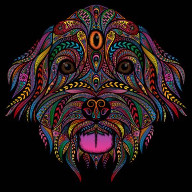  Zentangle tarzında bir köpeğin vektör renk portresi