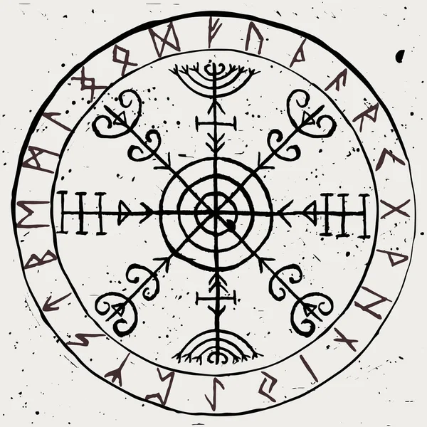 Veldismagn Ancient Vector Runic Icelandic Symbol Strength Protection Futhark Circle — Stock Vector