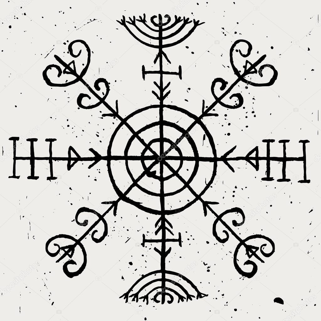 Veldismagn. Ancient vector runic icelandic symbol of strength and protection