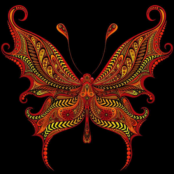 Fuego vector abstracto mariposa sobre fondo negro — Vector de stock
