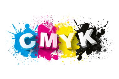 boya splash arka plan ile 3D Cmyk harfler
