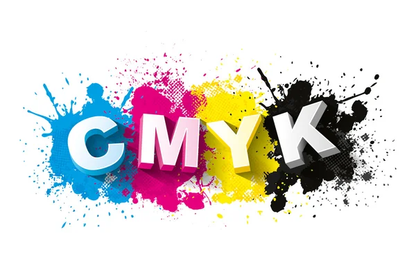 3d CMYK буквы на фоне брызг краски — стоковый вектор