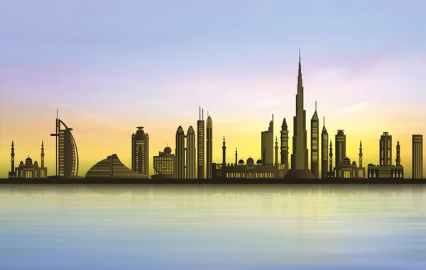 Πόλη στον ορίζοντα του Ντουμπάι στο ηλιοβασίλεμα — Διανυσματικό Αρχείο