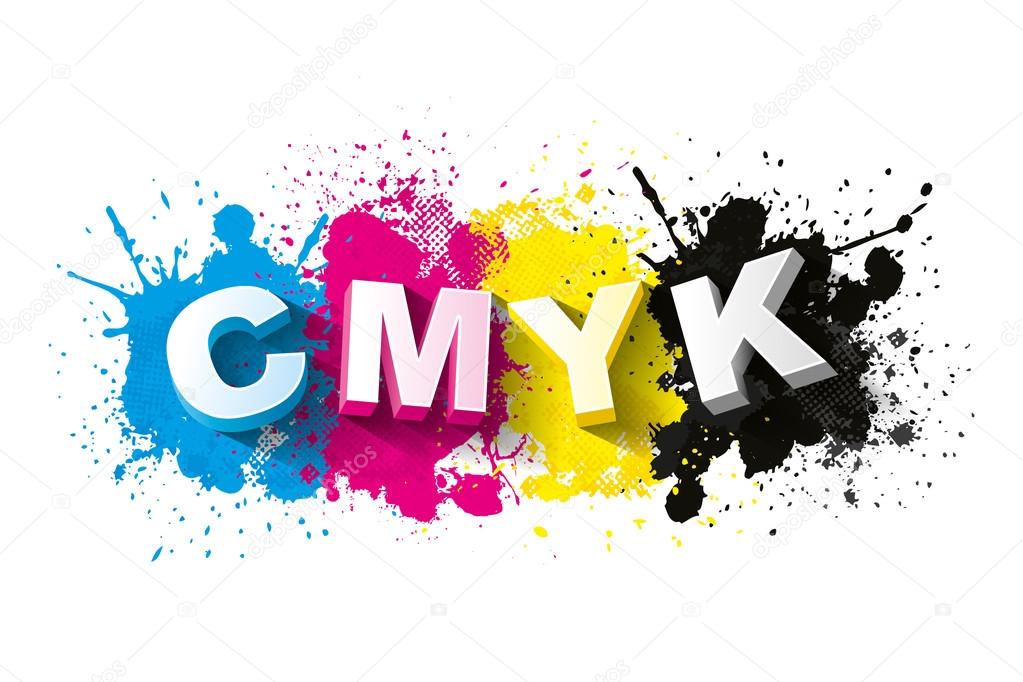 3d CMYK letters with paint splash background