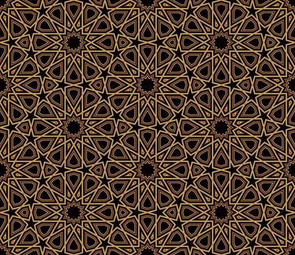 Arabesque zwarte & gouden patroon, donkere achtergrond — Stockvector