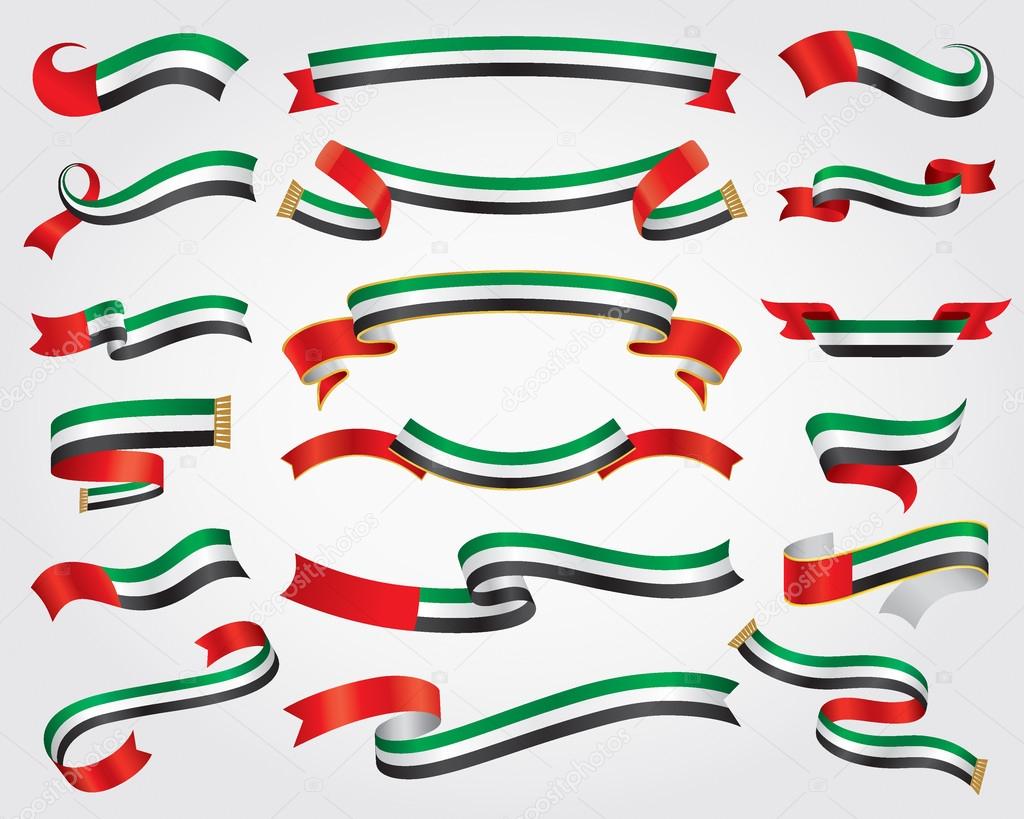 UAE Flag Ribbon Set, design element, vector illustration